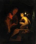Godfried Schalcken Kunstbetrachtung bei Kerzenlicht oil painting